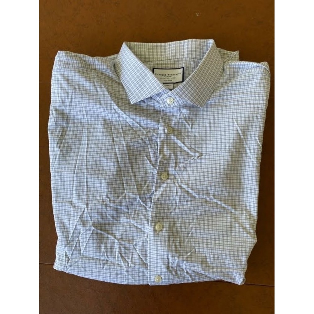 Charles Tyrwhitt Classic Fit Non-Iron Blue Check Dress Shirt 19/37